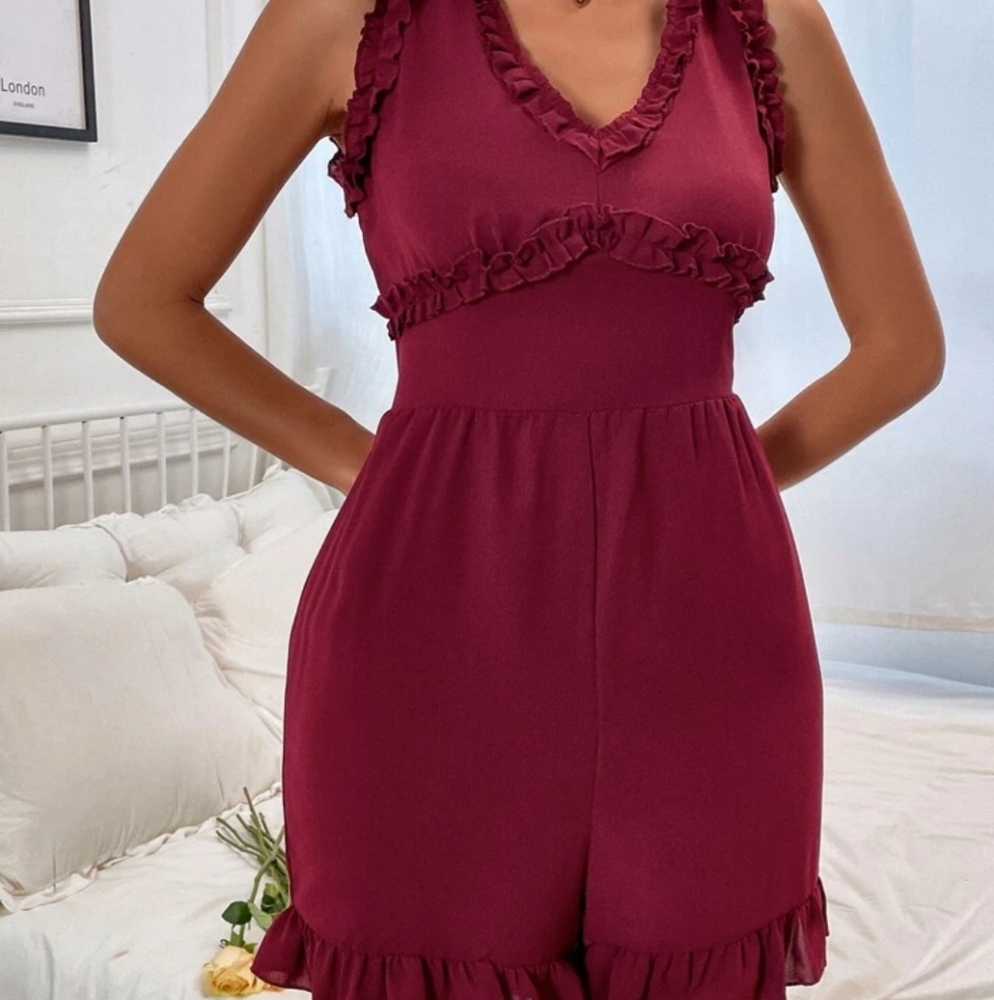 NIB Frill Trim Backless Ruffle Hem Romper